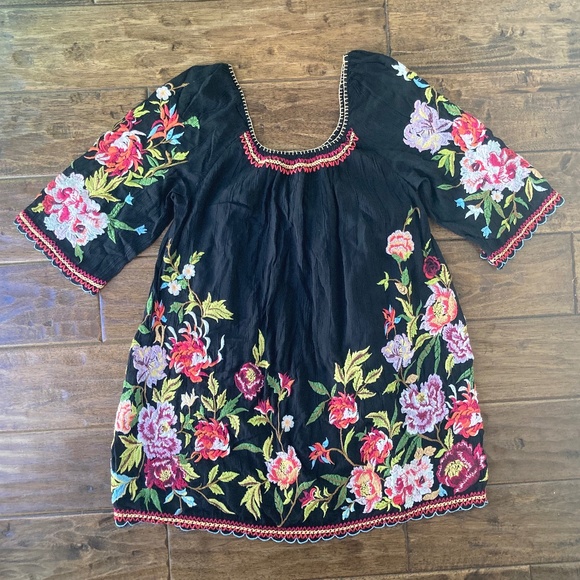 Sundance Catalog Keiko Blooms Floral Embroidered Black Dress Small Petite Boho - Picture 1 of 9